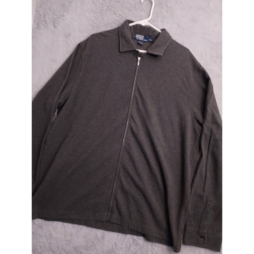Vintage Polo Ralph Lauren Jacket Mens 2XL XXL Full Zip Knit Collared Preppy Gray